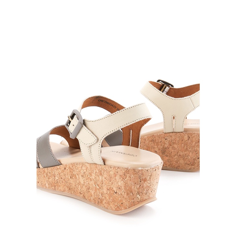 SANDAL WEDGES KULIT OBERMAIN WANITA ORIGINAL ASLI TERBARU ABU-ABU OW12