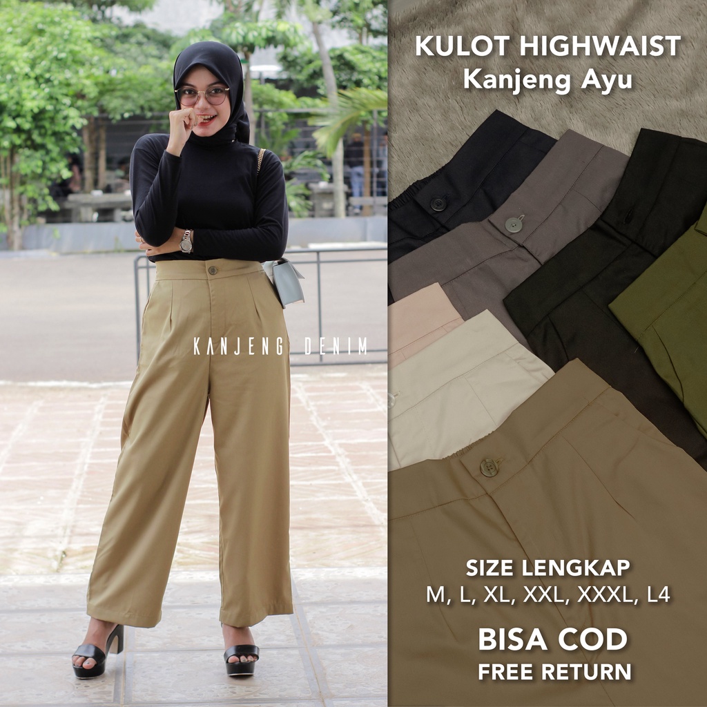 Kanjengayu - Slit Pants Cullotte Highwaist Celana Kulot Bahan Katun Loose Pants Original Seri A