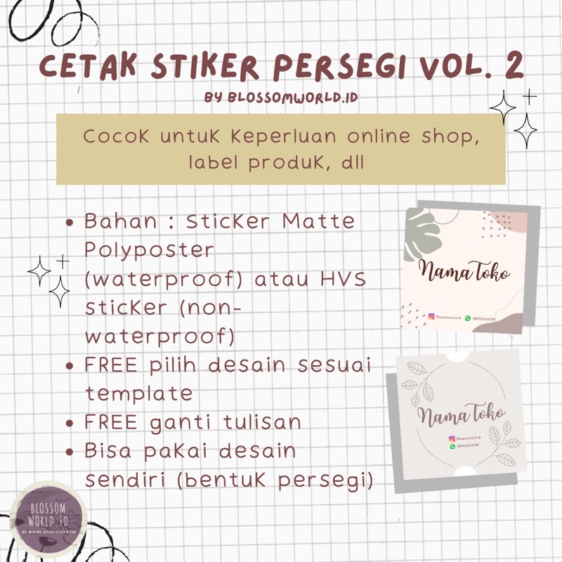 

Cetak Stiker Persegi (Kotak) vol. 2 / Stiker Olshop / Label Produk Termurah
