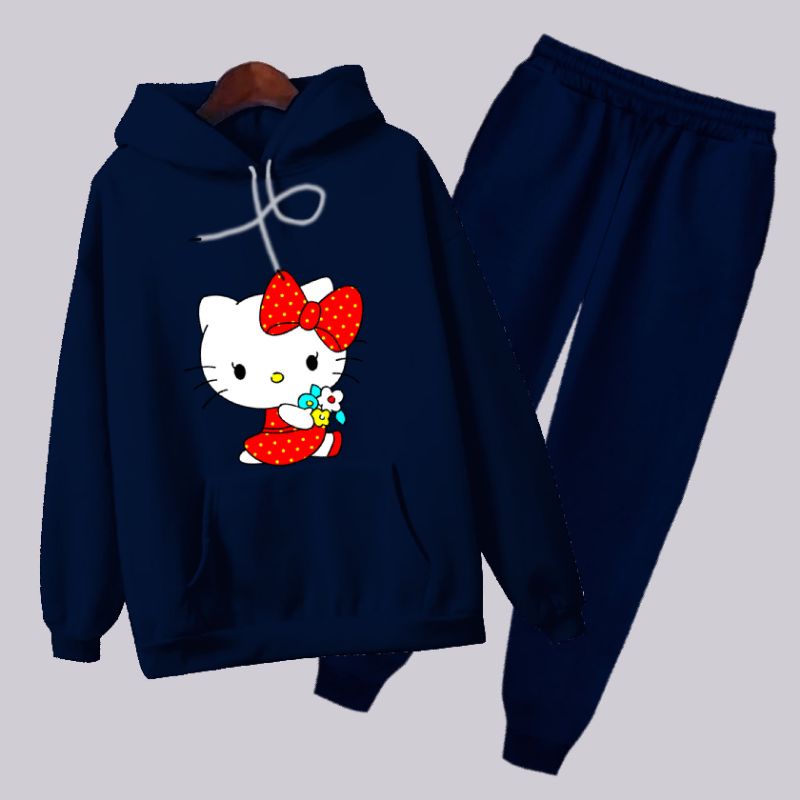 setelan hoodie anak celana panjang/hoodie hello kit/usia 3-17 tahun/bisa COD