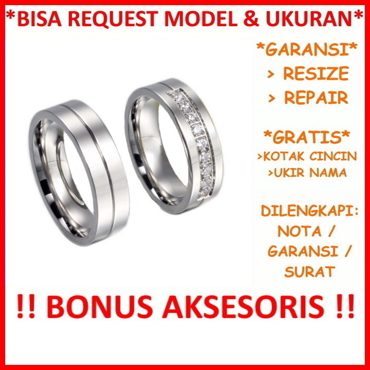 Gratis Ukir Nama Bisa Pesan Model Garansi Asli Cincin Tunangan Emas Putih Couple Platinum ID447