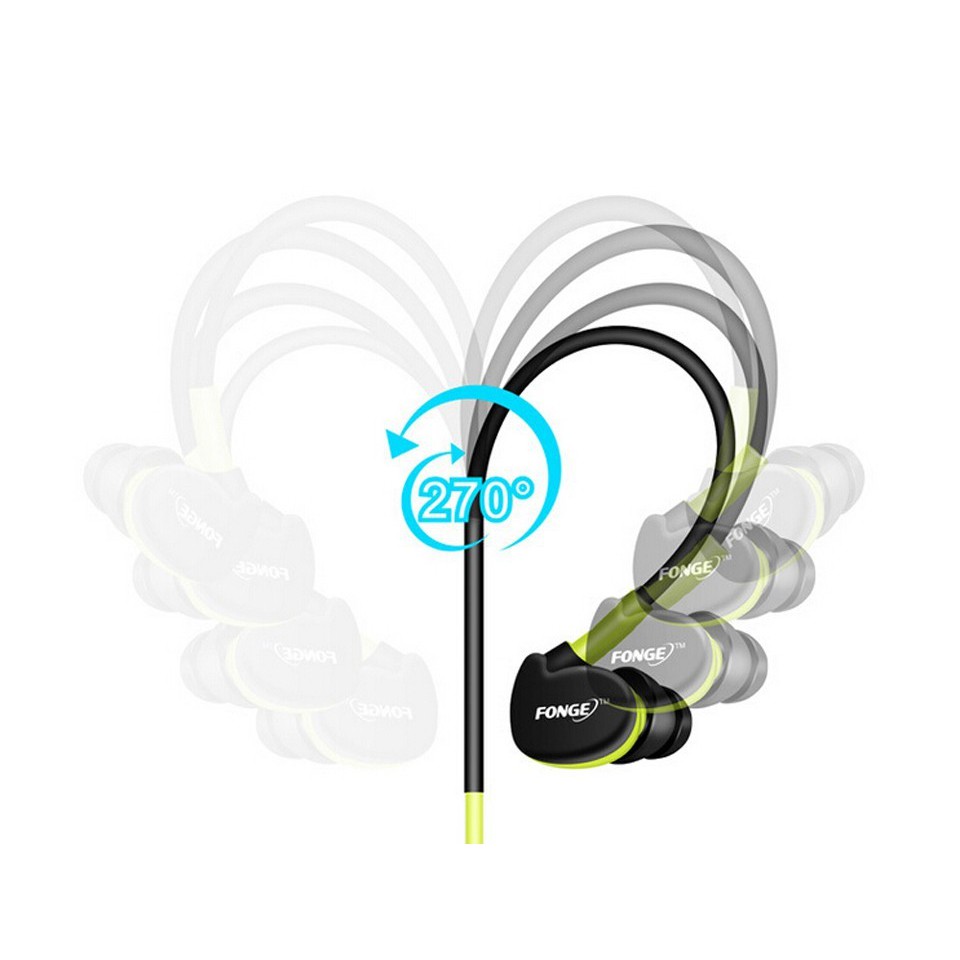 Earphone Sport Stereo Bass Waterproof dengan Microphone - Black