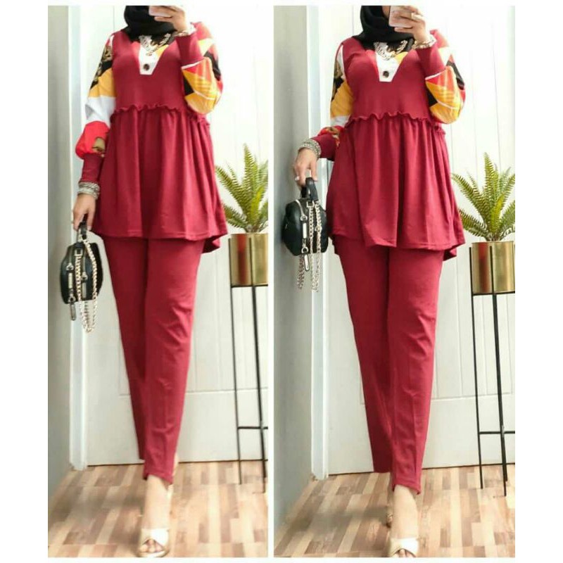 Yuniar set MAROON setcel wanita Kaos codoray slub size XXL terbaru codorai jumbo NEW muslimah MURAH