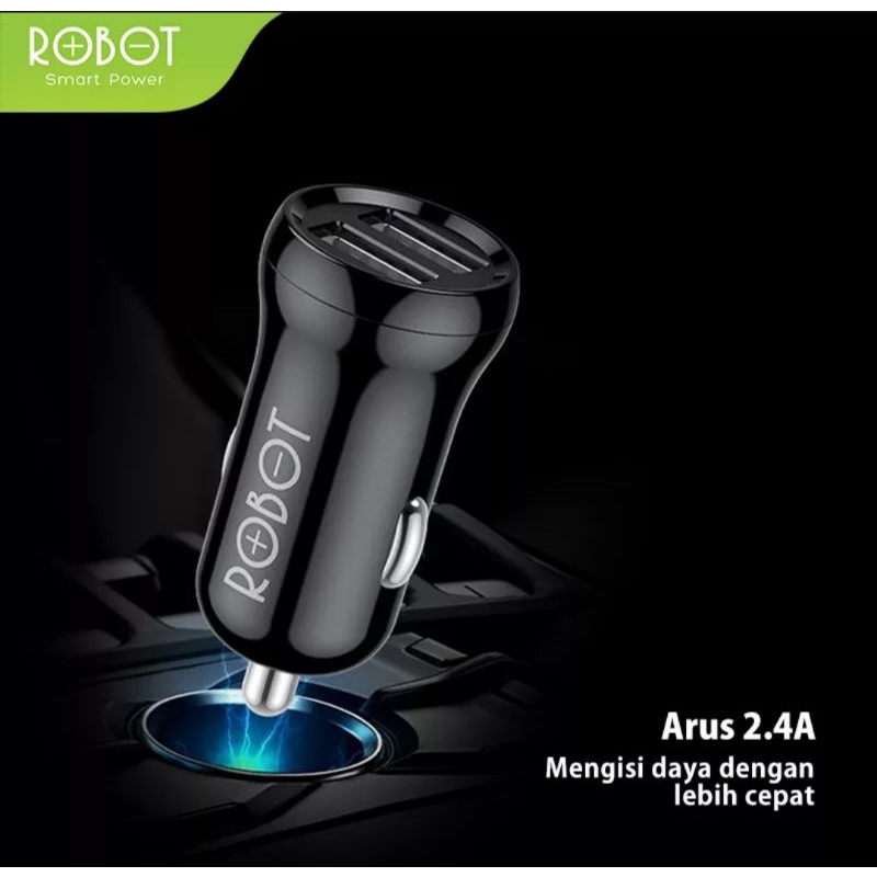 CAR CHARGER DUAL OUTPUT USB 2.4A WITH KABEL MICRO USB ROBOT RT-C07