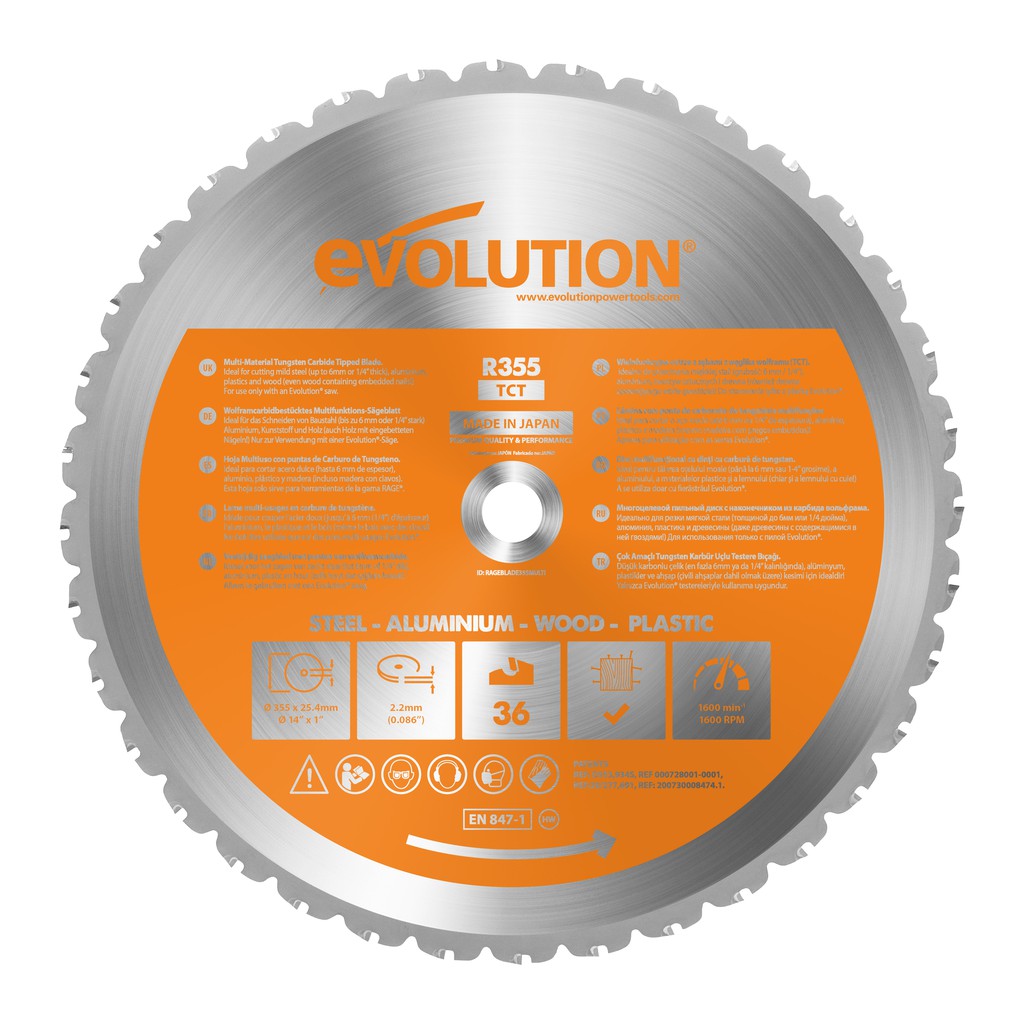 Circular Saw Blade EVOLUTION 355 mm Mata Pisau TCT 14 Inch Dry Cut Potong Kayu Aluminium Besi