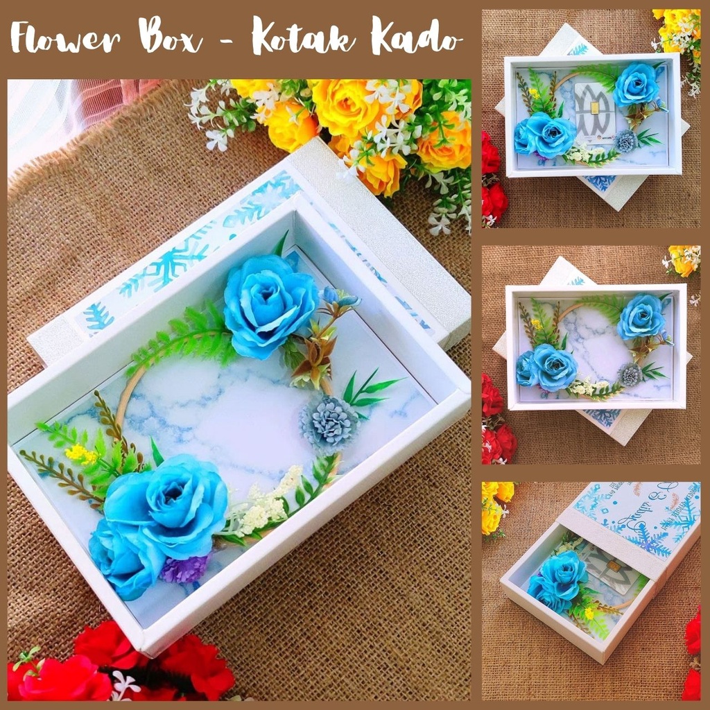 

flowerbox warna biru kado mewah unik untuk ulang tahun istri, hadiah anniversary pacar, perpisahan kantor, pernikahan, hampers wedding gift