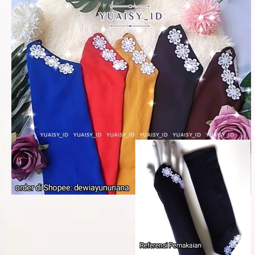Handsock Cincin Renda Bunga Jersey Cantik Murah Bagus / Manset ring deker tangan Muslimah walimah
