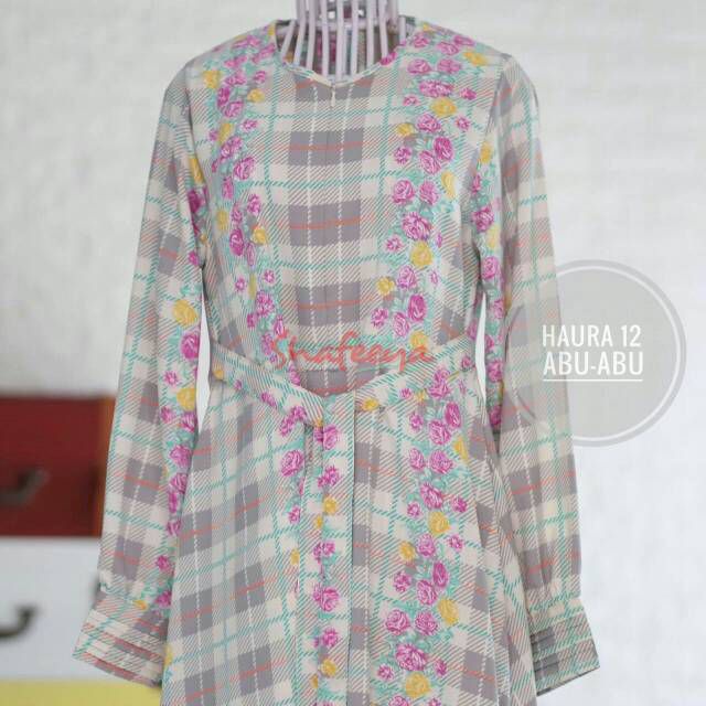 Shafeeya gamis motif kotak bunga haura dress 12