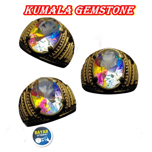 Cincin Batu Akik Kalimaya Pelangi India Cutting