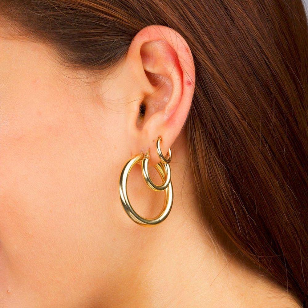 NEEDWAY Anting Hoop Geometris Trendi Telinga Gesper Lingkaran Gaya Keren Logam Glossy Gadis Gaya Korea Earrings