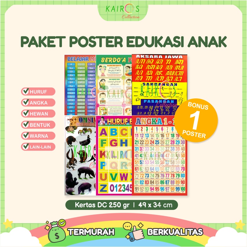 Poster Dinding Edukasi Belajar Anak Aneka Motif Isi 20 Pcs (Bonus 1 Poster Anak)