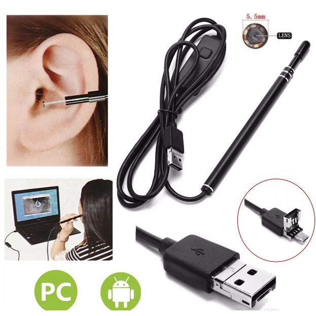 BAROKAH GAMIS EAR VISUAL CLEAN Alat Cek Pembersih Telinga Micro USB LED Otoskop THT