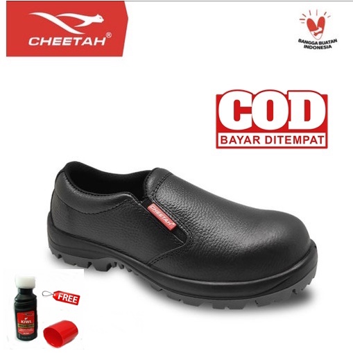 Sepatu Safety Cheetah 7001H FREE Semir Sepatu Kiwi Poles Warna Hitam