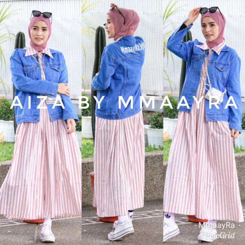 aiza by mmaayra gamis setelan jaket dan inner kutung jaket jeans