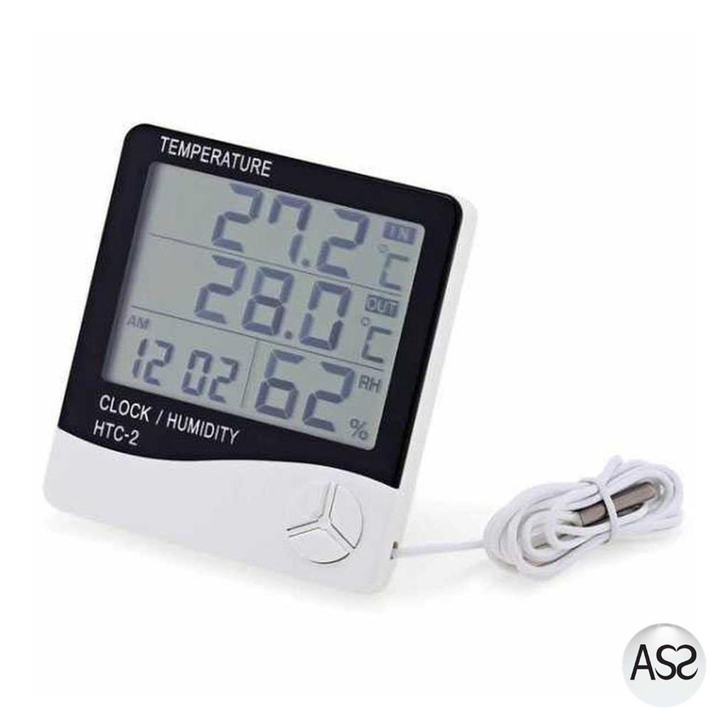 ASS Shop - Taffware Digital Temperature Humidity Meter Clock Alarm Calender HTC-2