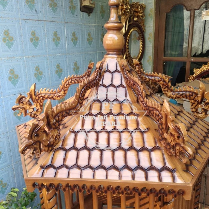 Kandang Ayam Sangkar Burung Besar Hias Taman Kayu Jati Ukir Jepara