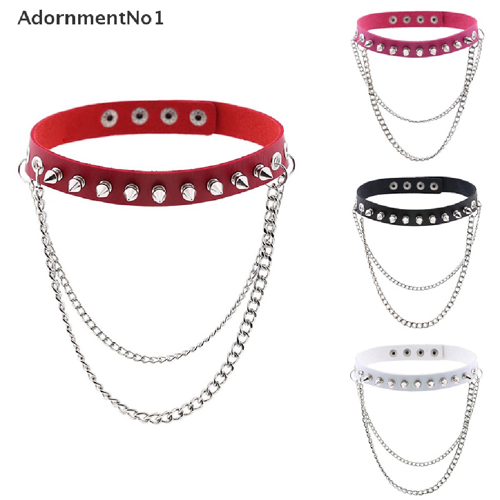 (AdornmentNo1) Kalung Choker Gaya Punk Gothic Bahan Kulit Aksen Rivet Untuk Pria / Wanita