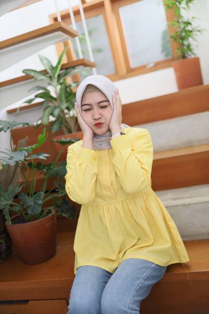 Baby Top Kotak Kuning Katun Busui Friendly