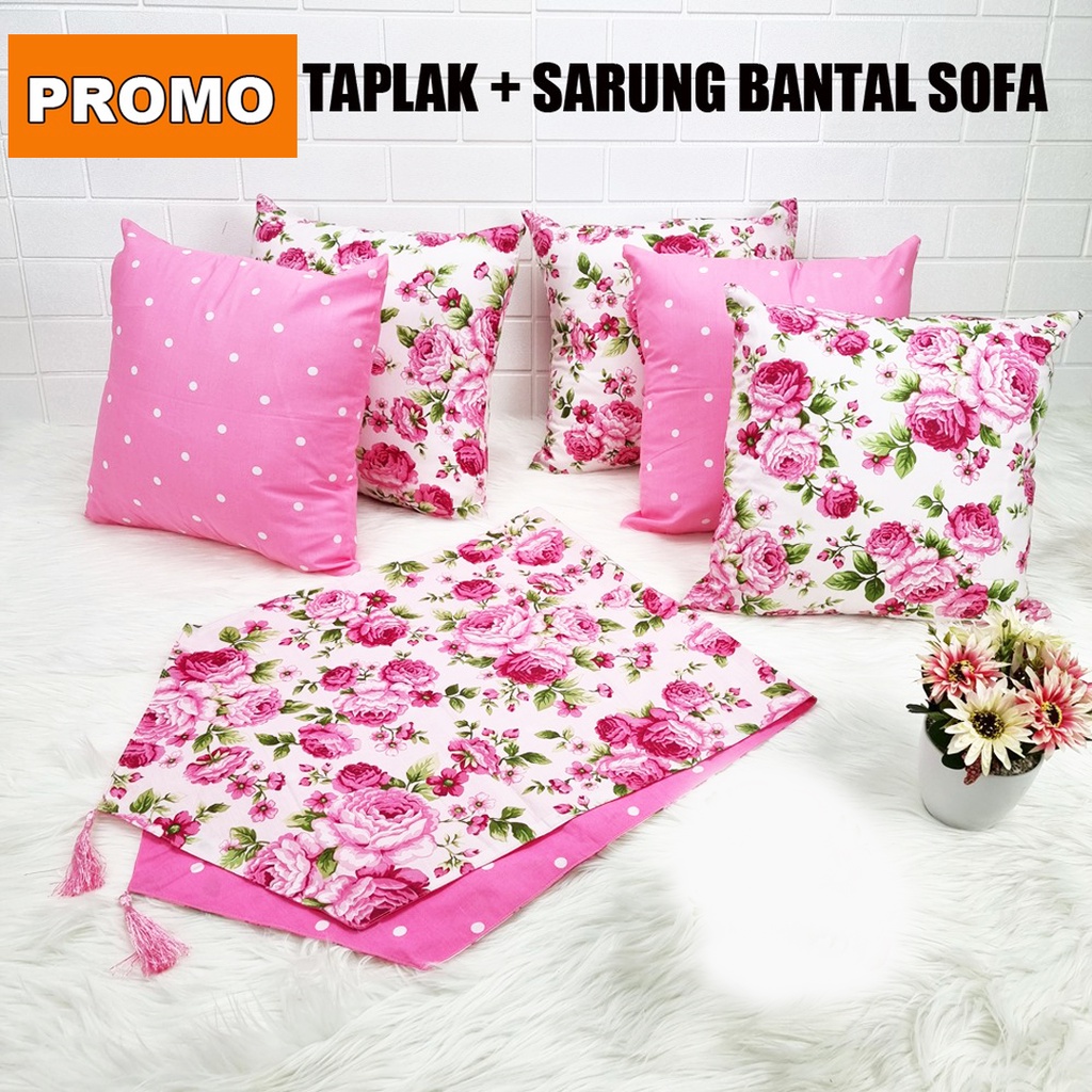 [✅COD] Paket 5 Pcs Sarung Bantal Kursi Sofa Bed Minimalis + Taplak Meja Dekorasi Ruang Tamu Perlengkapan Rumah