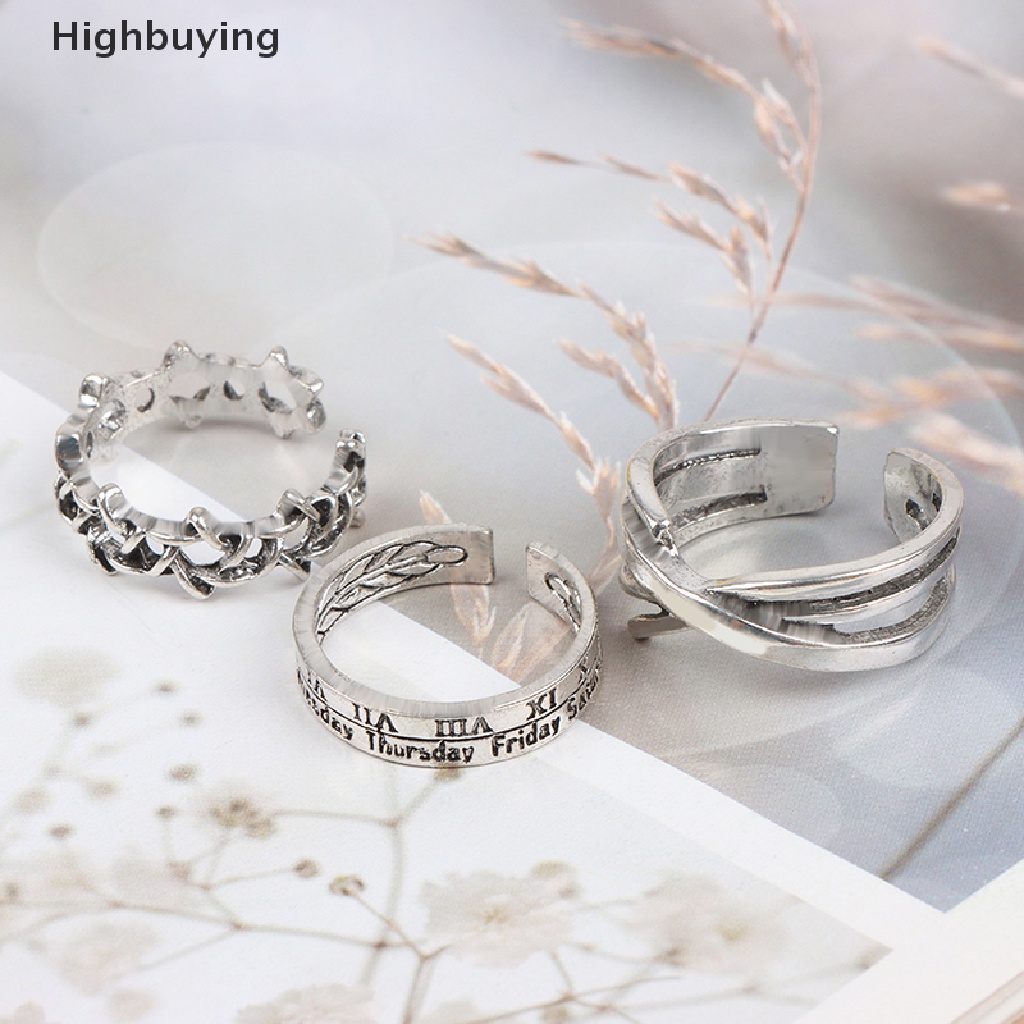 Hbid 3Pcs / set Cincin Terbuka Adjustable Desain Hexagram Angka Romawi Gaya Punk Untuk Pasangan