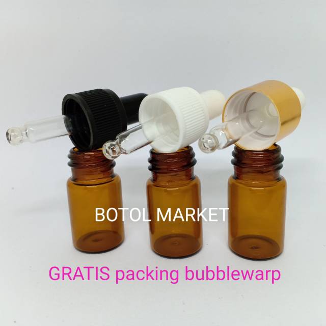 Botol pipet kaca coklat 5ml / botol penetes essensial oil