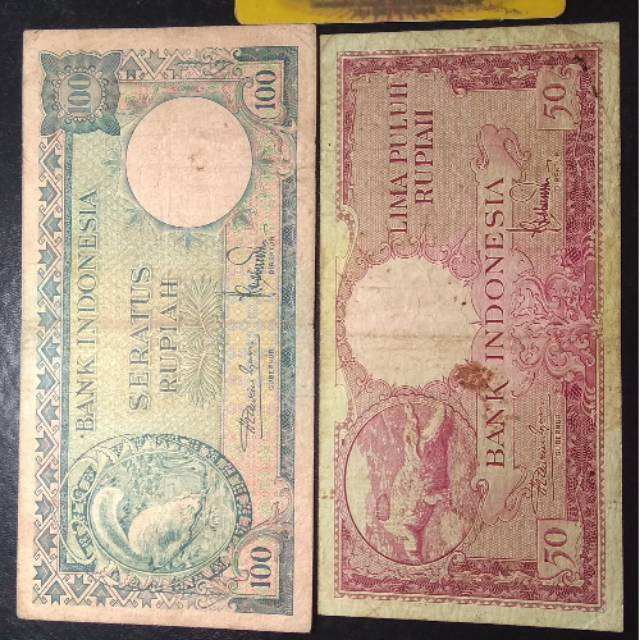 Uang Kuno 50 Rupiah Buaya dan 100 Tupai Tahun 1957