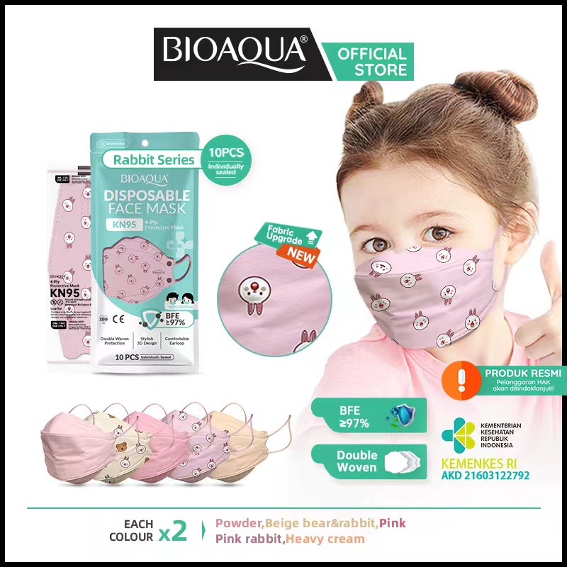 BIOAQUA Disposable Mask EVO Anak Motif N95 KN95 BFE 95% Masker Kesehatan wajah Kids 4ply 10pcs