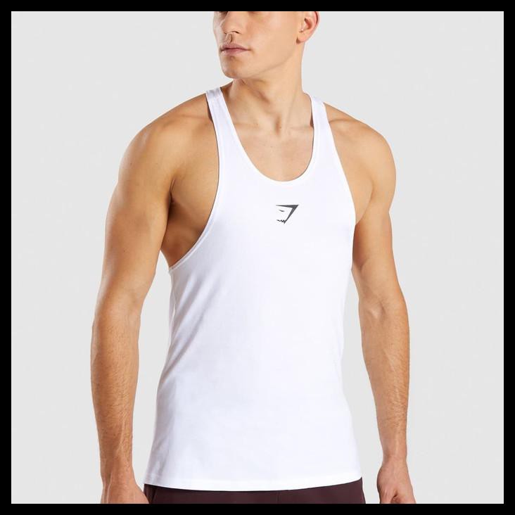 Singlet Putih / Kaos Gym Fitnes Gymshark / Baju Dalaman Pria