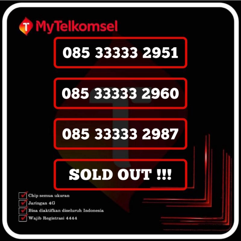 NOMOR CANTIK TELKOMSEL AS 4G LTE MURAH PANCA 33333 , KARTU PERDANA NOMOR CANTIK AS SERI PANCA 33333