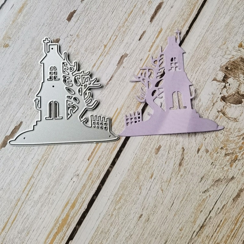 Cetakan Stensil Cutting Dies Motif Kastil Natal Bahan Metal Untuk Scrapbook / Craft DIY