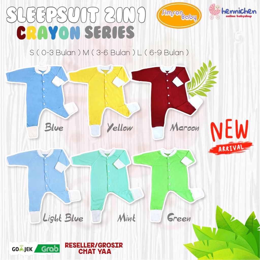 SIMSON BY ARUCHI SLEAPWEAR 2IN1SERIES CRAYON SLEEPSUIT ANAK UNISEX 0 - 9 BULAN