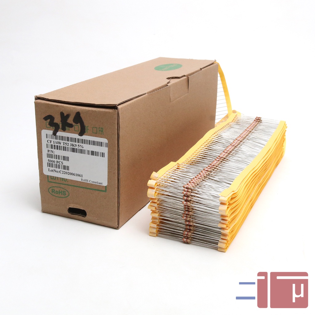 X10 Resistor 3K9 3.9K 1/4W Karbon 5% Taiwan Kaki Tembaga