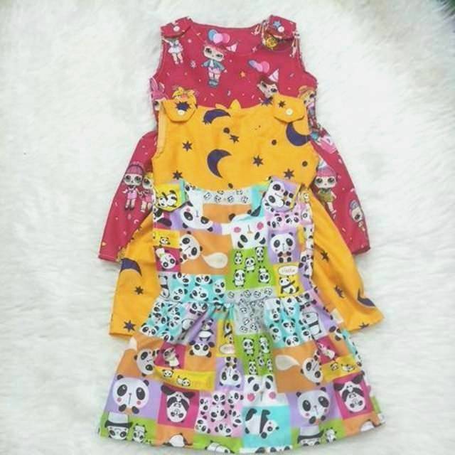 Dress Anak Perempuan Kancing Pundak/ baju anak bayi Katun Catra Murah/Dress Anak Lucu
