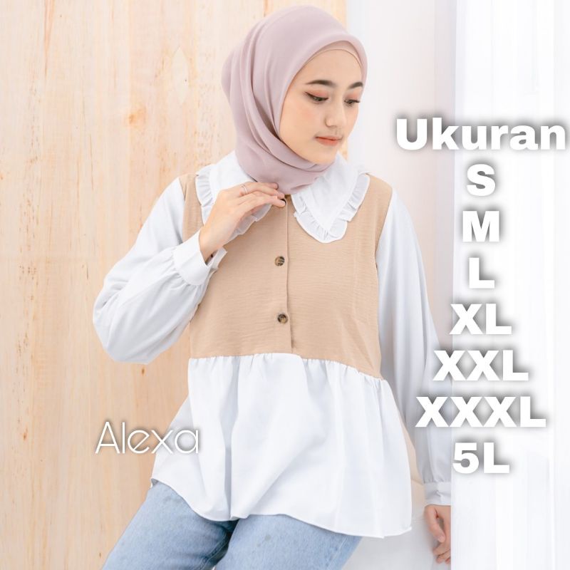 Alexa Blouse Ukuran S M L XL XXL XXXL 5L Baju Kemeja Atasan Korea Blouse Wanita jumbo Big Size Over Size