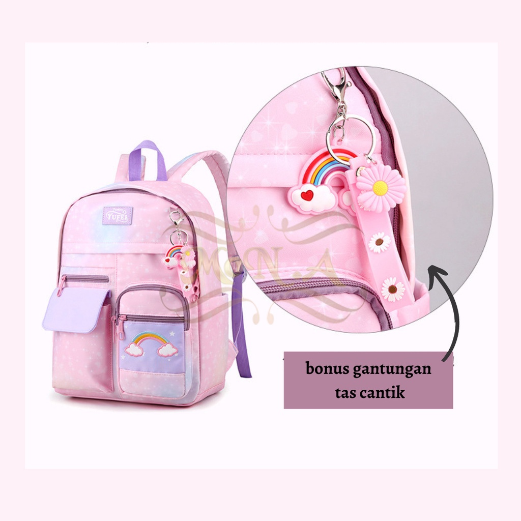 [M.TOYS] FREE GANTUNGAN PELANGI -TAS SEKOLAH RANSEL ANAK SD/SMP/SMA CEWEK Motif PELANGI CANTIK LUCU WATERPROOF (TAHAN AIR) -M0179