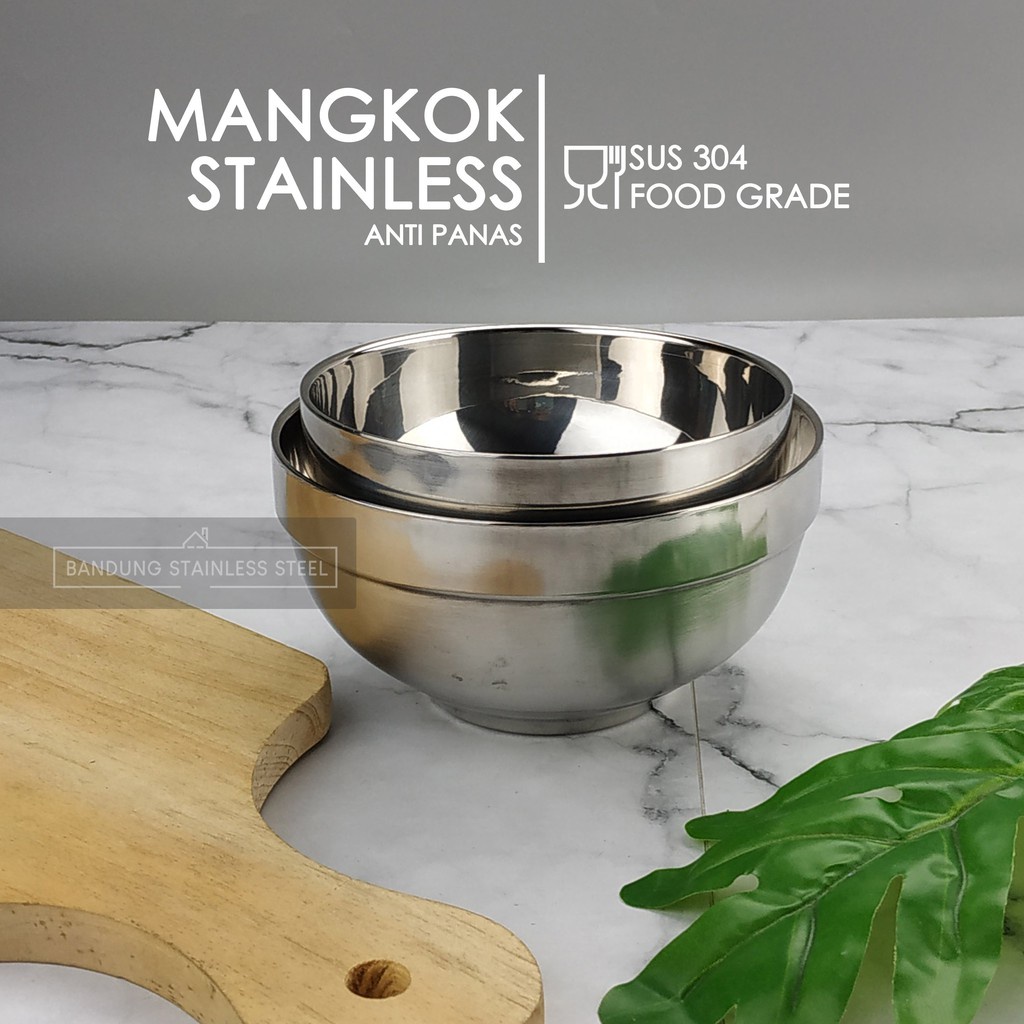 SUS 304 Mangkuk mangkok stainless food grade China bowl 2 lapis anti panas bayi 13cm 11,5cm