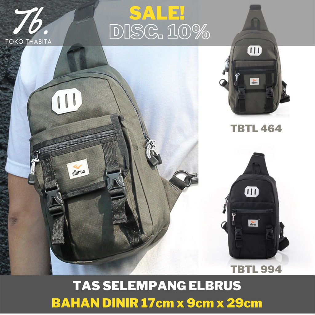 Tas Samping Pria Elbrus Sling Bag Original Selempang Bahu Crossbody Warna Army Hitam