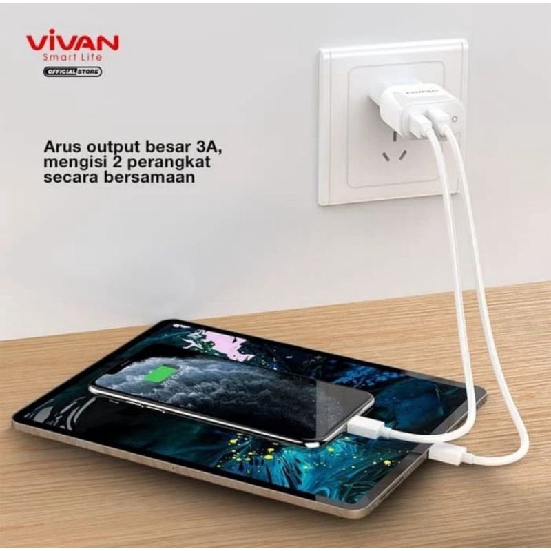 Charger VIVAN Dual Port USB QC3.0 &amp; Type-C (PD) 3A 18W Power Super II