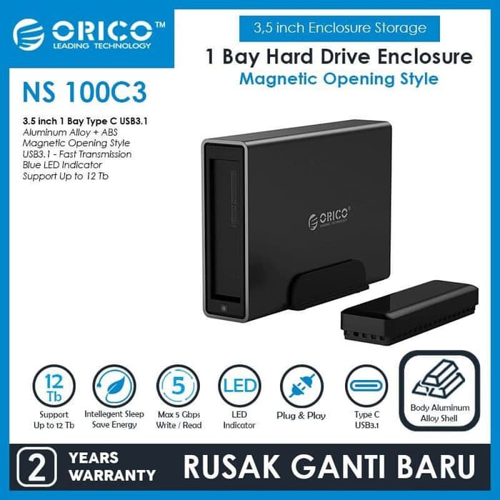 Casing hardisk hdd enclosure orico 3.5 SATA 10TB Type-C NS100C3 - External Hard Drive orico ns100-c3