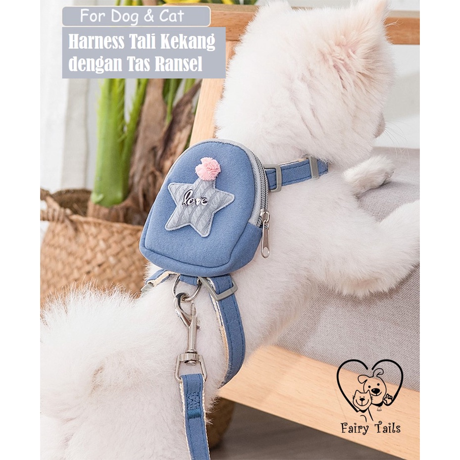 Tali Tuntun Tali Kekang dengan Tas Ransel Untuk Anabul Kucing dan Anjing Travel Outdoor | Pet Cat Dog Leash Harness with Backpack