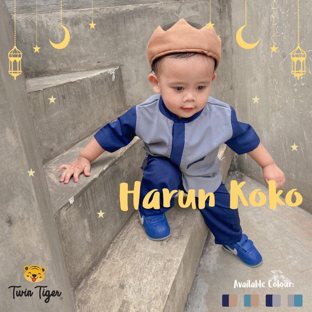 TWIN TIGER HARUN KOKO SETELAN BAJU ANAK KOKO SET MUSLIM BAJU LEBARAN ANAK LAKI LAKI SML 1-6 tahun