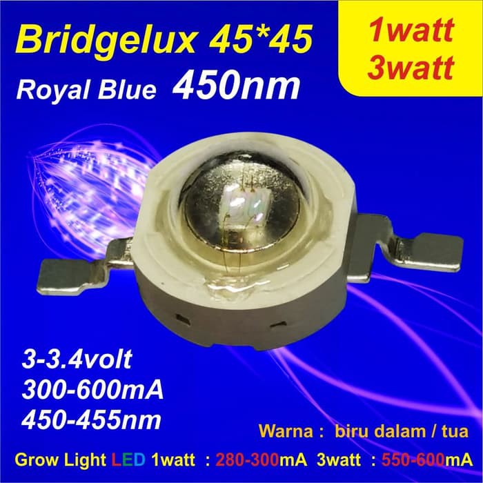 HPL 1W / HPL 3W / LED 3 Watt / Bridgelux Royal Blue 450nm Grow Light Terjamin