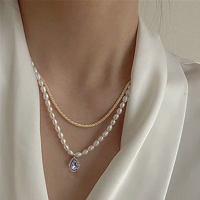 Kalung Double Layer Aksen Mutiara Gaya Korea Untuk Wanita