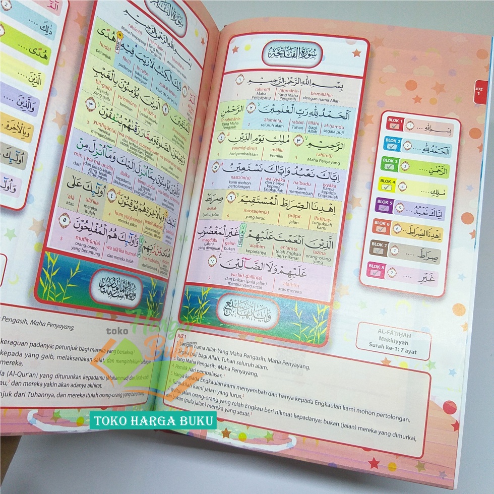 Al-Quran Hafazan Beginner Perkata Latin A5 HC 8 Blok Transliterasi Latin Rasm Usmani Tajwid Warna Terjemah Al Qur'an Hafalan Penerbit Al-Qosbah