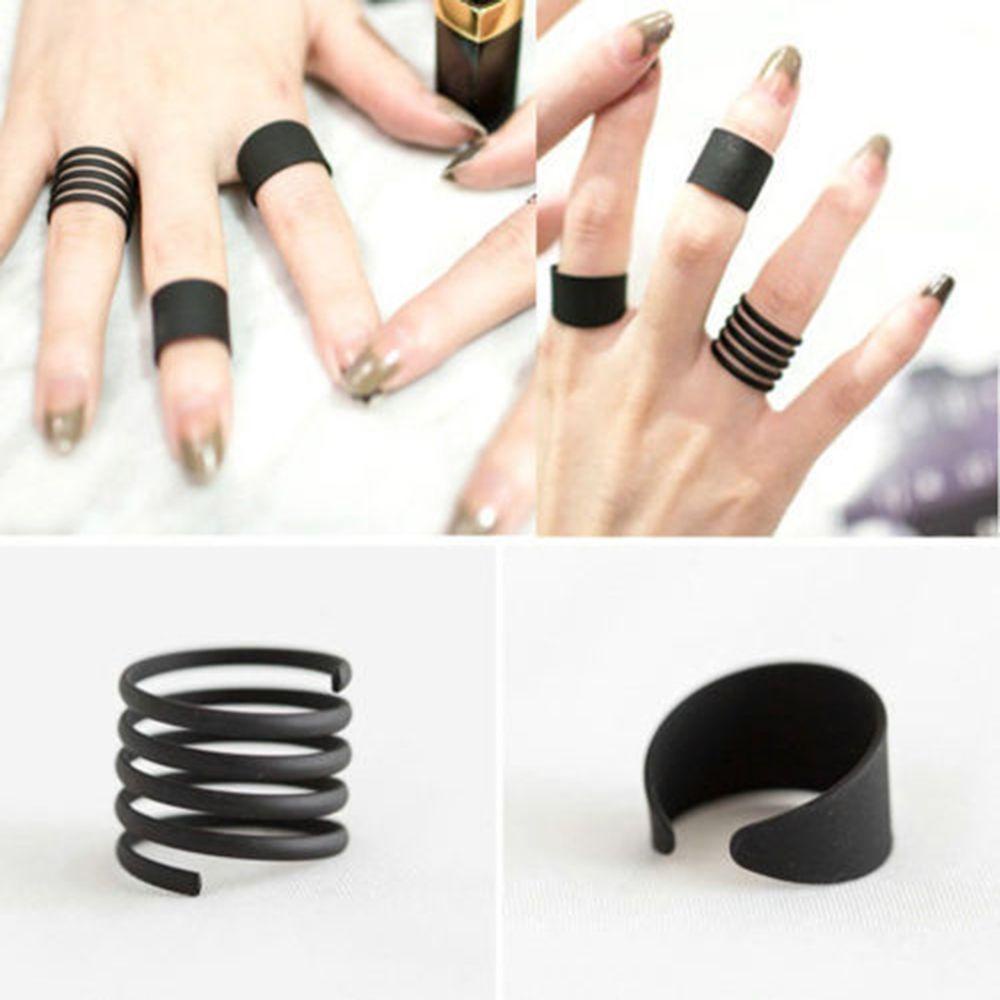 Lily 3PCS Diatas Set Cincin Buku Jari Gothic Wanita Perhiasan Tumpuk Polos