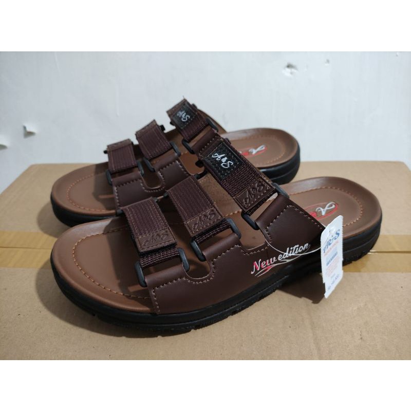 Sandal Casual Pria kekinian / Sandal Slop LOZTA Pria Terbaru Termurah-COKLAT HITAM