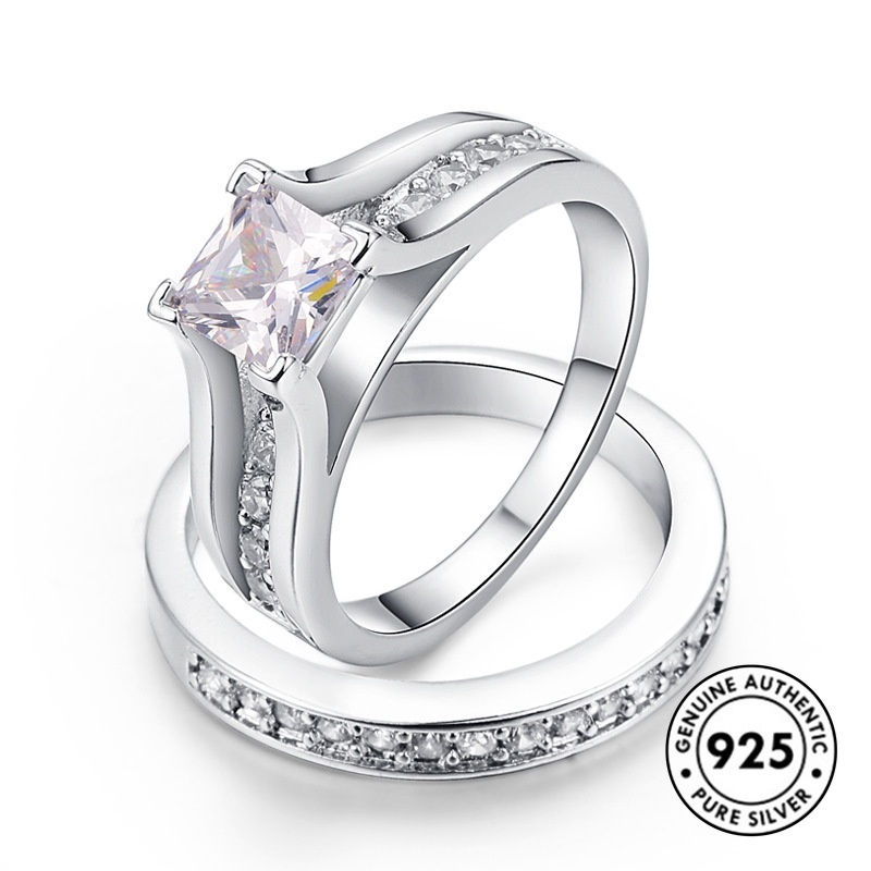 Set Cincin Berlian Dua Lapis Bahan S925 Silver