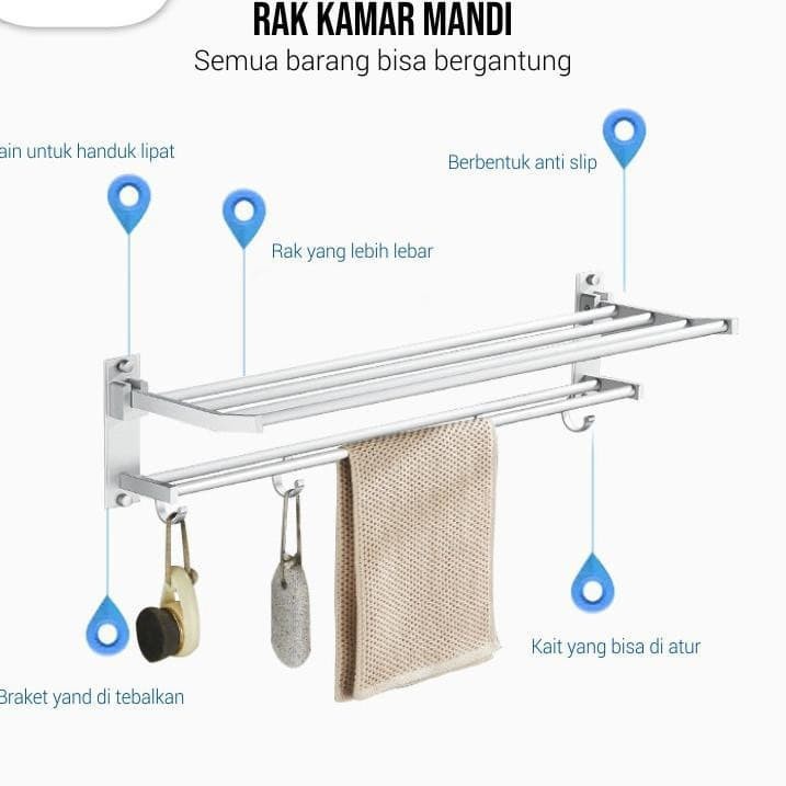 【GOGOMART】Rak Handuk / Rak Kamar Mandi 2 Susun / Jemur handuk - Aluminium