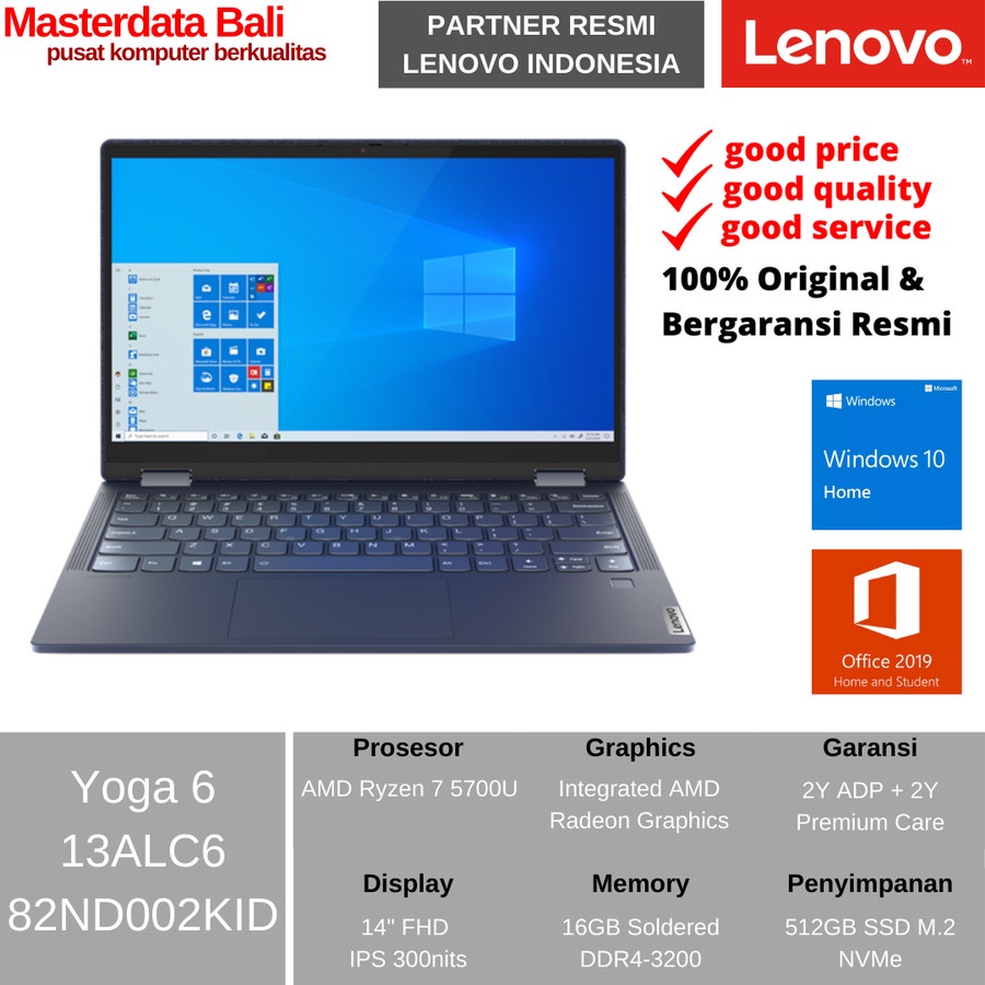 Laptop Lenovo Yoga 6 82ND002KID 13.3" FHD AMD R7 5700U Fabric RAM 16GB 512GB SSD W10 OHS
