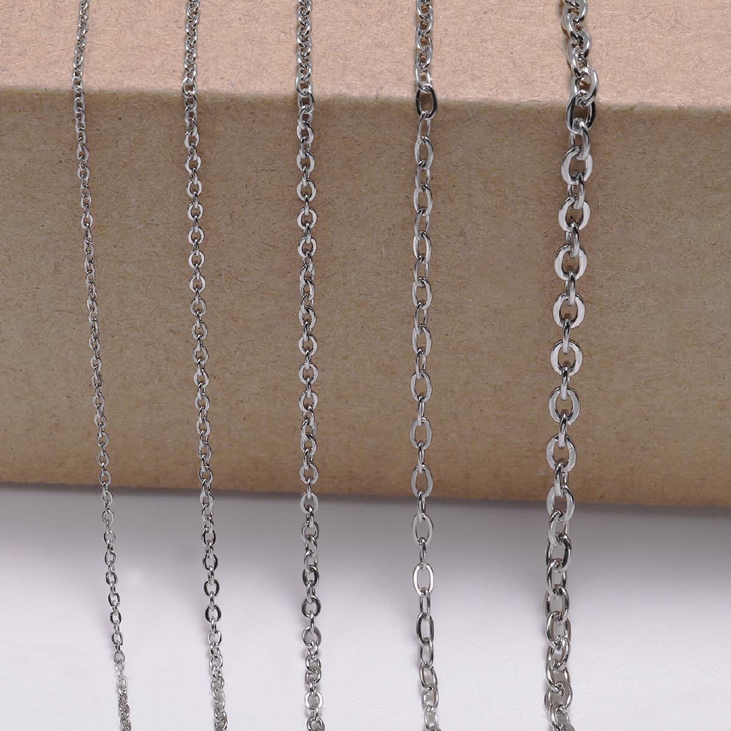 Rantai Kalung Bahan Stainless Steel Ukuran 5m / Lot 1.2 1.5 2.0 2.4 3.0mm Untuk Membuat Perhiasan